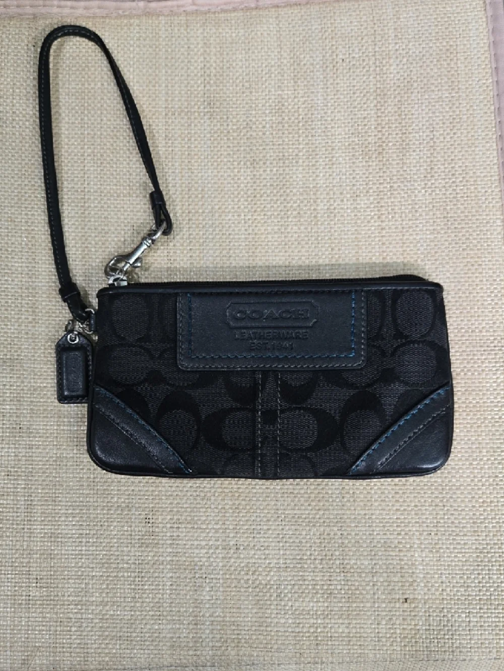 Coach Signature Canvas Wristlet Black Teal Blue Accent: Y2K